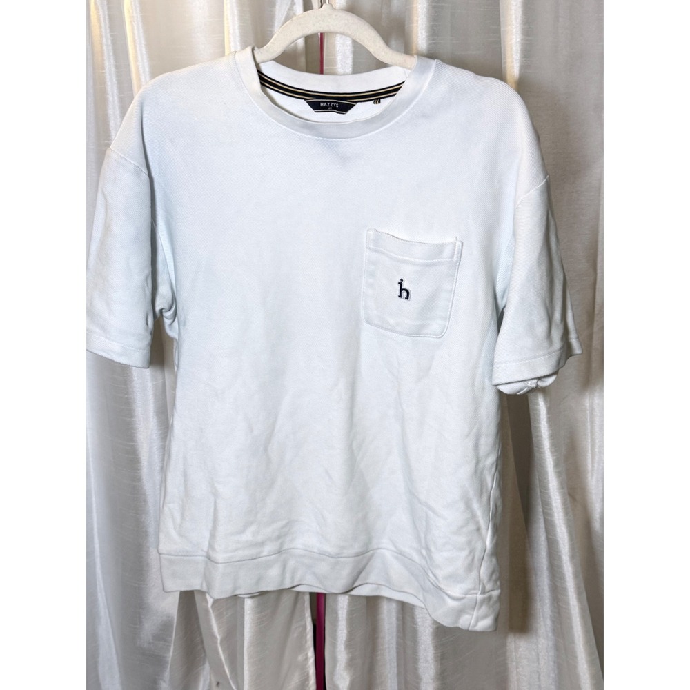 Hazzys Short Sleeve Sweatshirt Mens 105 White Excellent Pocket Logo Tee